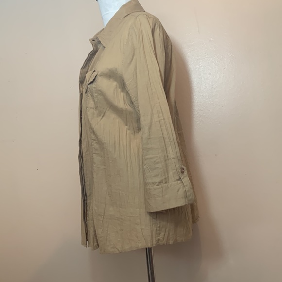 Style &co. 100% Cotton 3/4 Tabbed Sleeves Tan Button Down Shirt - Picture 4 of 10